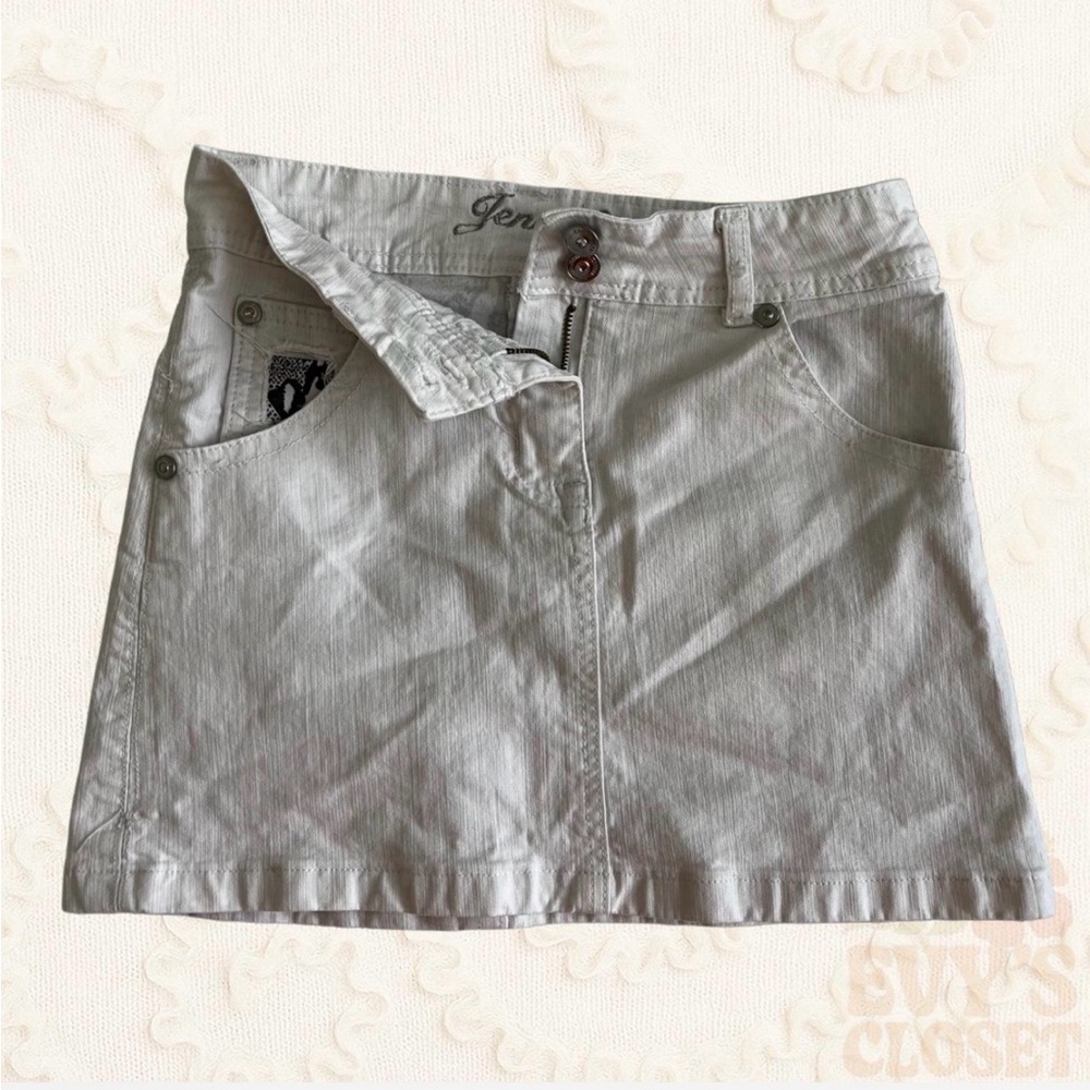 Vintage White Jennyfer Distressed Denim Mini Skirt